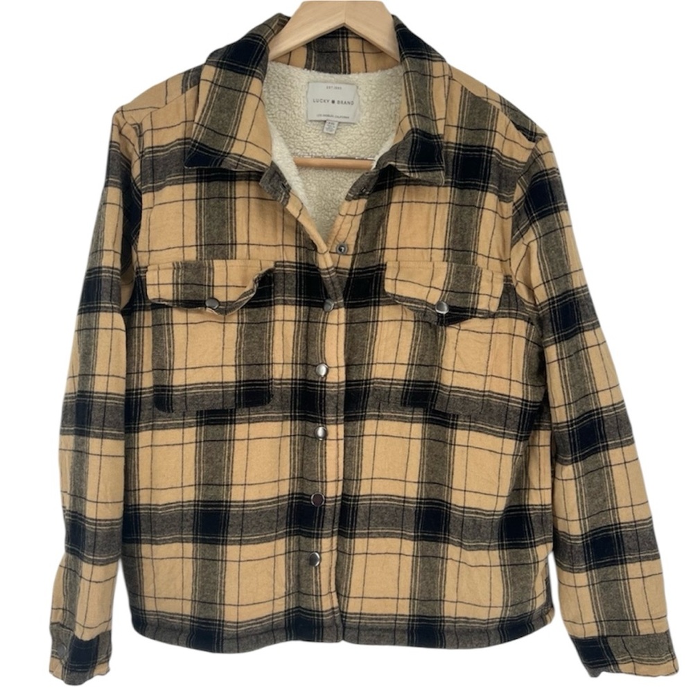 Lucky Brand Sherpa Lined Plaid Flannel‎ Shacket ~ Size Large